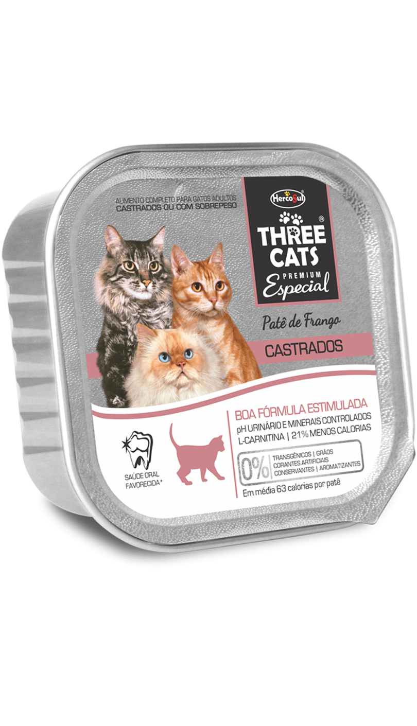 Paté Three Cat gatos castrados sabor pollo